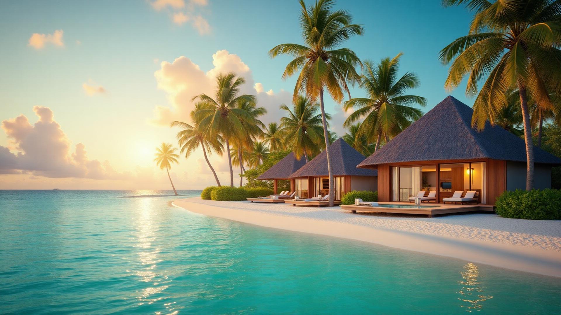 Luxury island resort with pristine beach and ocean views